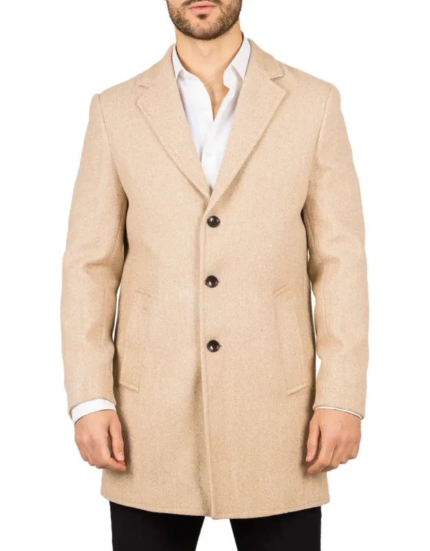 Notched Lapel Collar Wool Blend Overcoat Classic Trench Coat Winter Jacket