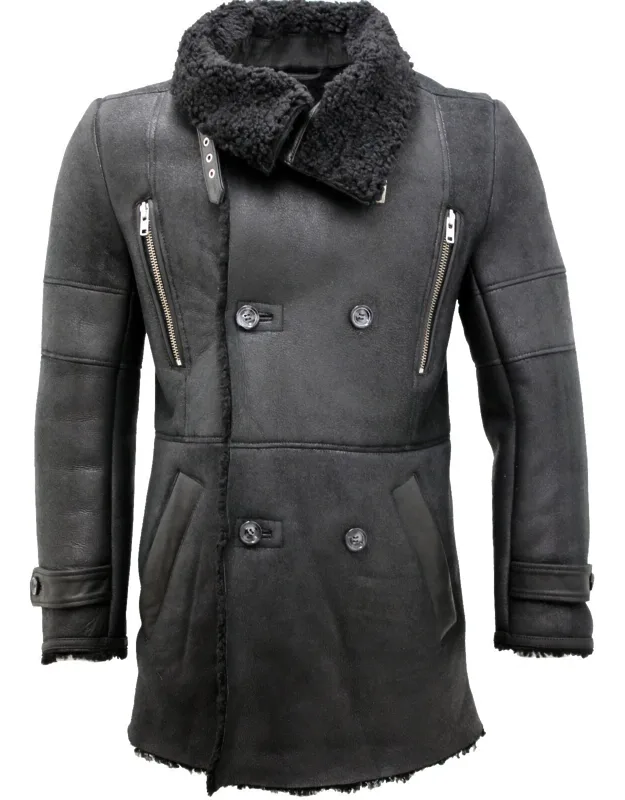 Candon Reefer Coat With High Funnel Neck Collar And Warmth And Comfort
