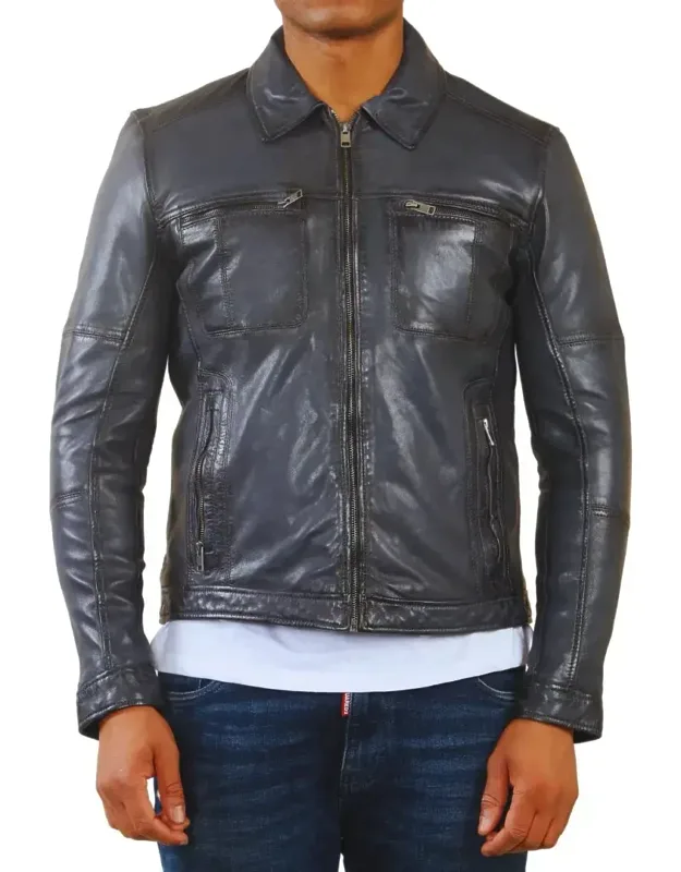 Classic Collar Leather Biker Jacket