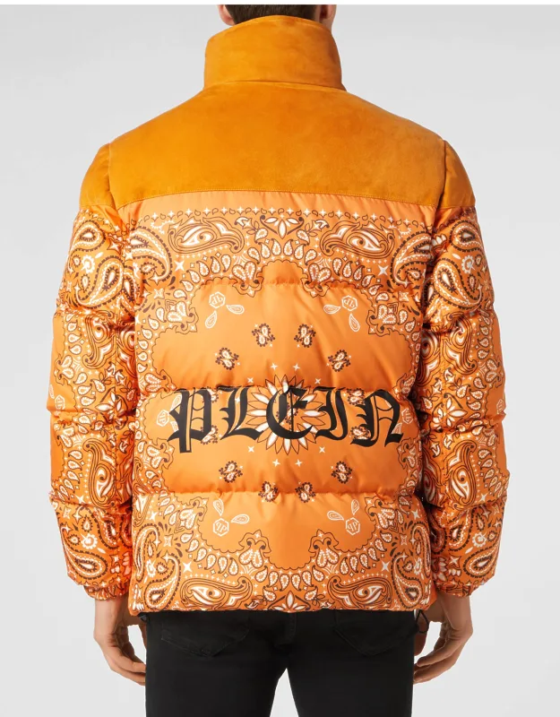 Nylon And Suede Down Jacket