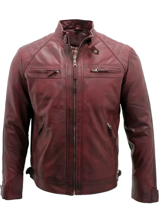 Vintage Zipped Leather Racing Quilted Biker Jacket