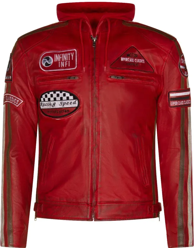 Racing Hooded Leather Biker Jacket