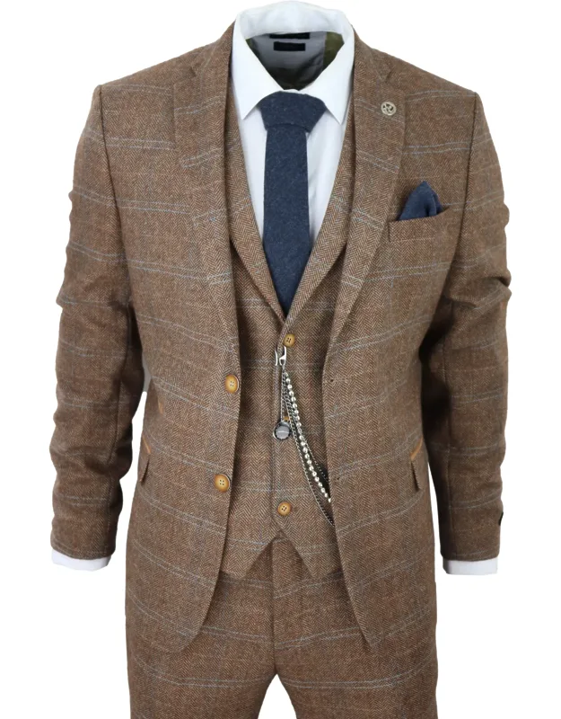 3 Piece Suit Wool Tweed Herringbone