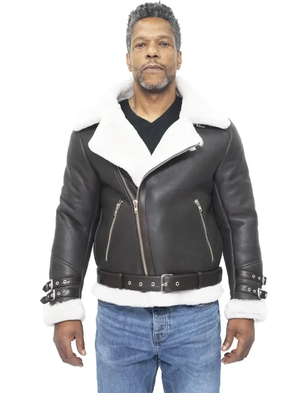 Hayle Biker Jacket With Thick Sheepskin Lining And Adjustable Waist Belt