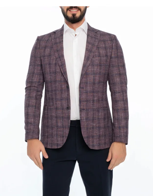 Regular Fit Plaid Sport Coat - Top-quality Blend, Tailored To Perfection