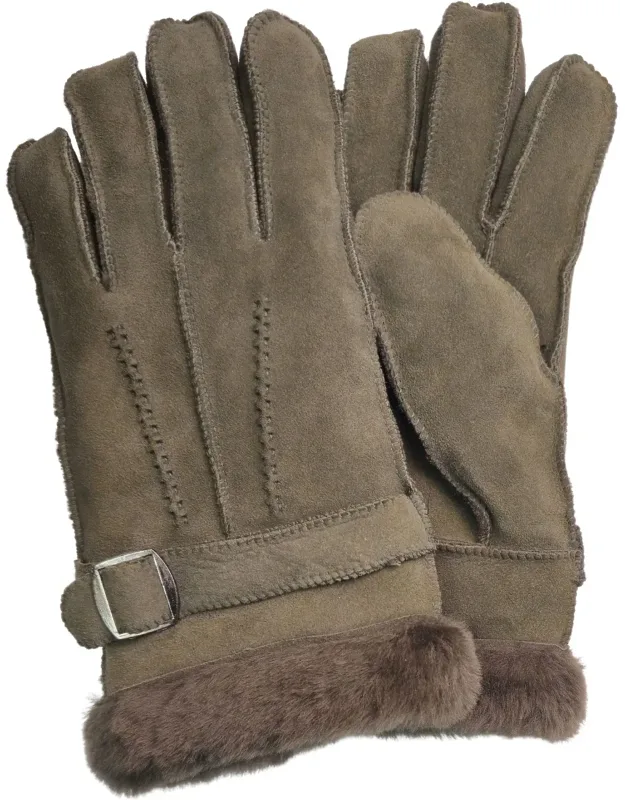 Luxury Sheepskin Suede Leather Gloves With Buckle