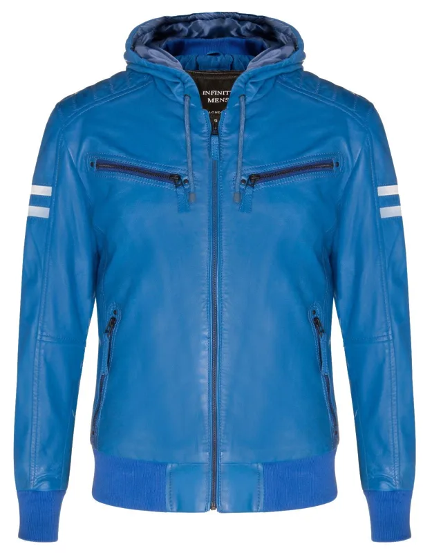 Leather Hooded Retro Bomber Jacket