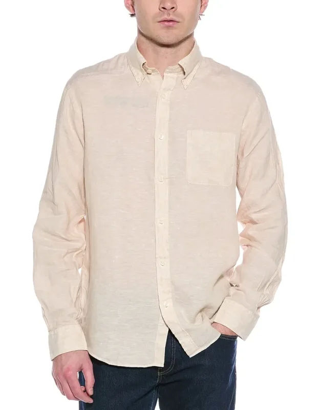 Regular Fit Linen Shirt With Button-down Collar And Shirttail Hem