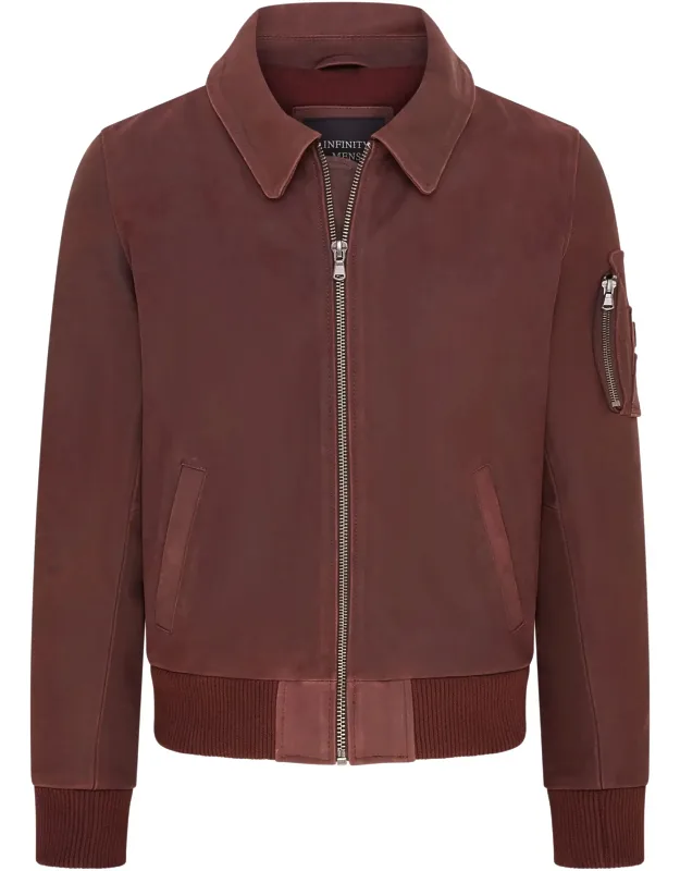 Bomber Jacket-eura With High Quality Real Cow Hide, Rib Knit Waist And Cuffs For Tapered Fit
