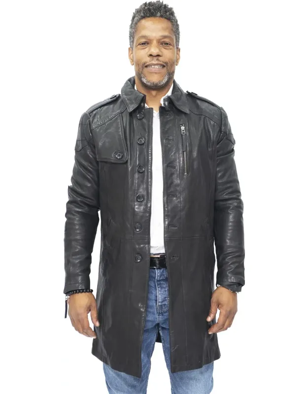 Trench Coat With Buttoned Shoulder Epaulettes And Vertical Zip Pocket