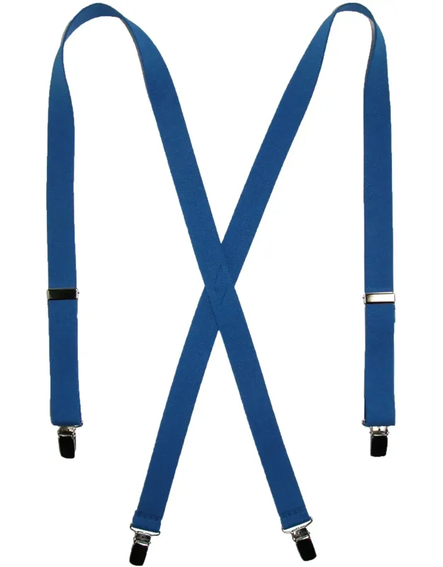 Elastic Clip-end 1 Inch Basic Suspenders - Adjustable X-back Style With Silver Metal Clips