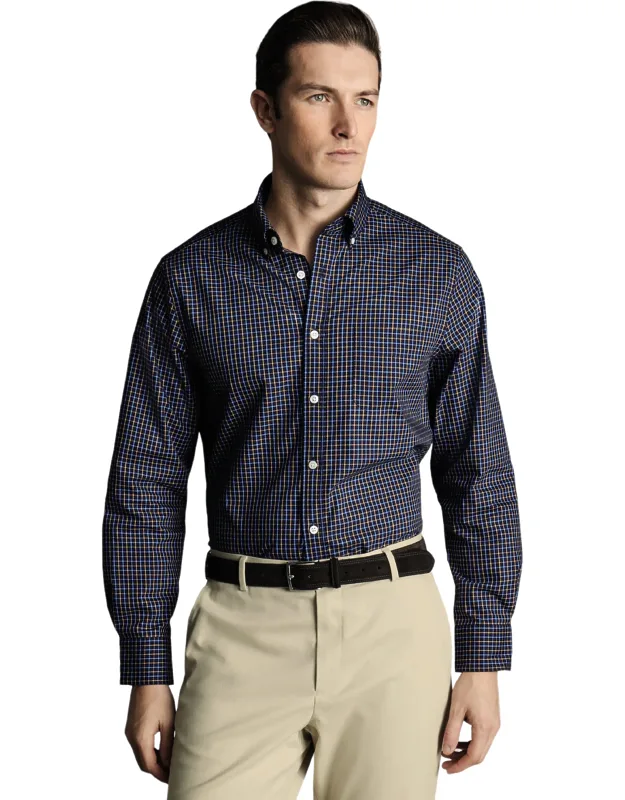 Slim Fit Button-down Collar Non-iron Stretch Poplin Check Shirt