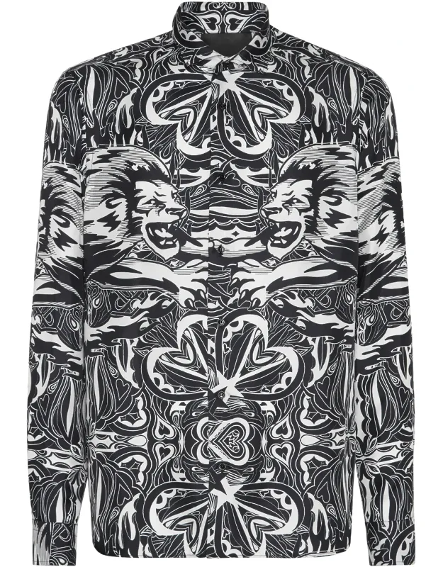 Silk Shirt Dandy Lion Circus, Lion Circus Print Silk Twill, Mother-of-pearl Buttons