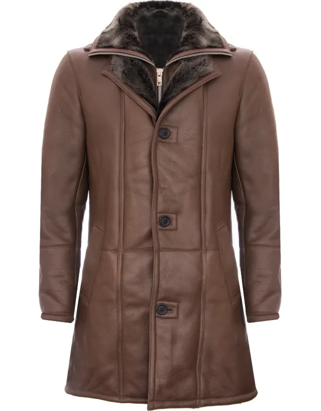 Warm Shearling Sheepskin Leather Coat-florence With Thick Lining And Fully Closable Collar