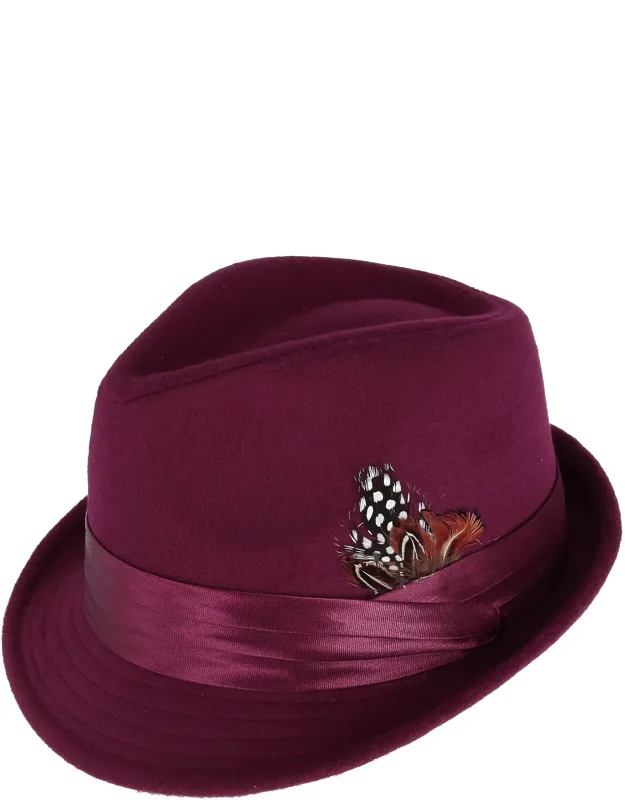 Dressy Faux Felt Fedora With Feather