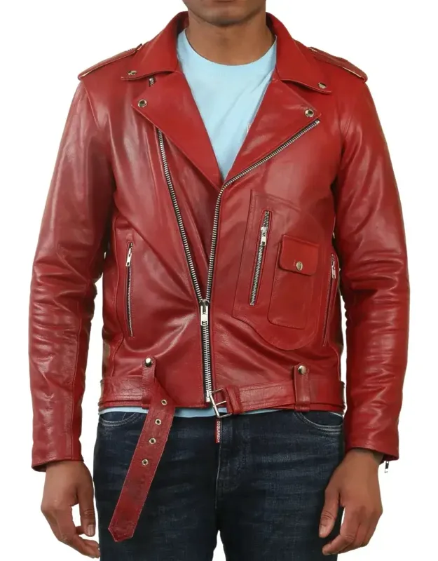 Cow Hide Biker Brando Cross Zip Leather Jacket
