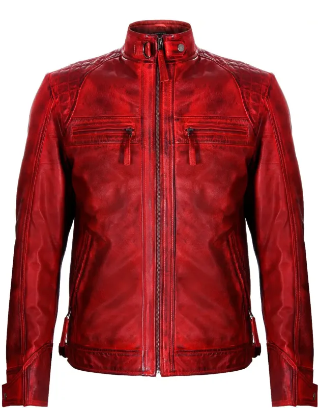 Vintage Zipped Leather Racing Quilted Biker Jacket