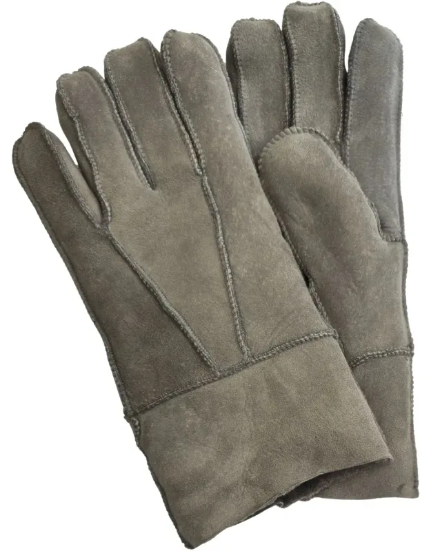 Sheepskin Suede Gloves With Roll Up/down Cuff