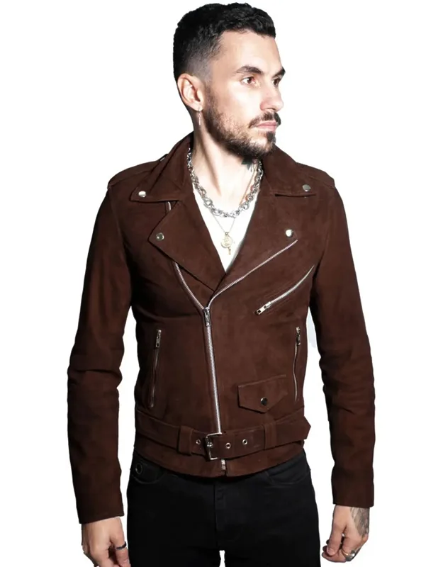 Goat Suede Leather Brando Biker Jacket