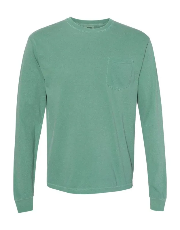 Heavyweight Long Sleeve Pocket T-shirt - Relaxed Fit, Double-needle Topstitched