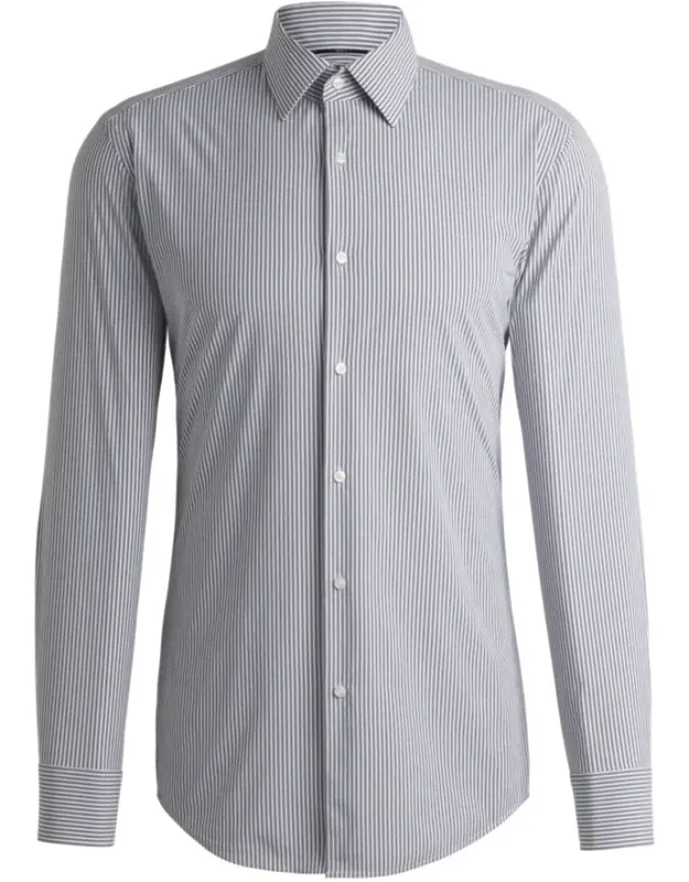 Slim-fit Shirt In Striped Performance-stretch Fabric