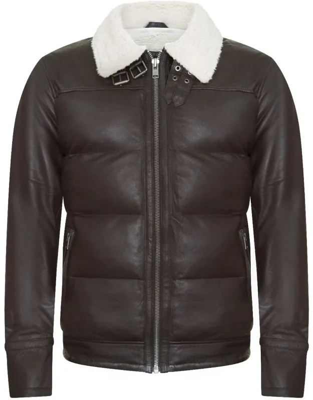 Leather Quilted Biker Puffer Jacket