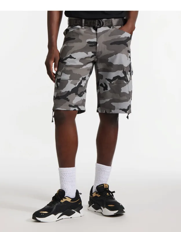 Ecko Unltd. Cargo Short With Webbing Belt And Flap Pockets