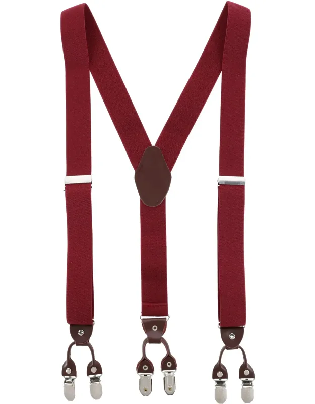1.375 Inch Wide Solid Color Y-back Double Clip-end Suspenders