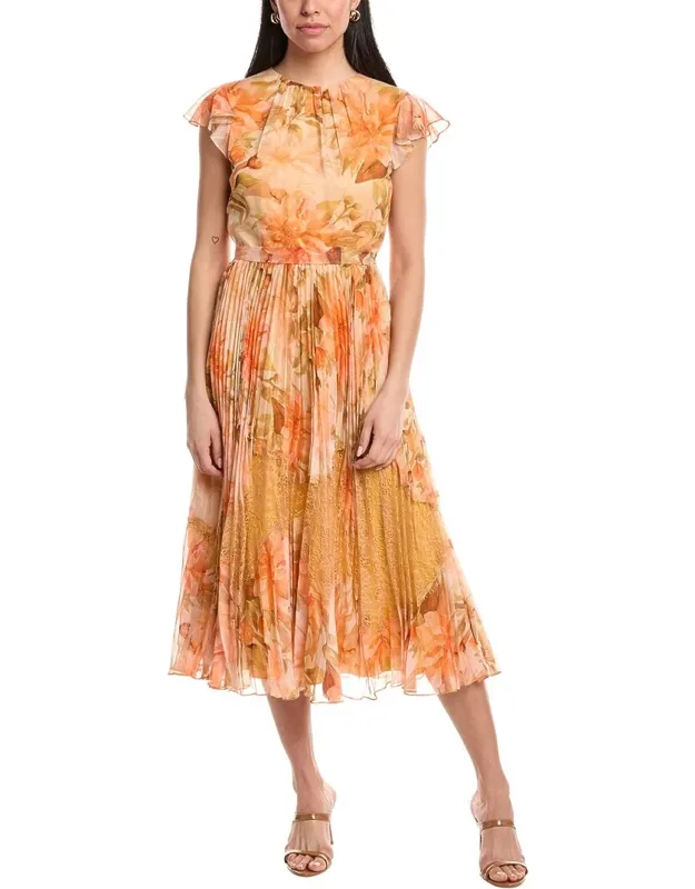 Mikael Aghal Midi Dress With Flutter Sleeves And Fabric Belt