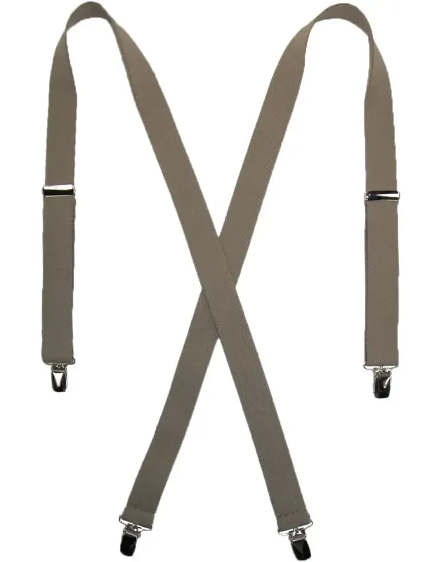 Elastic Clip-end 1 Inch Basic Suspenders - Adjustable X-back Style With Silver Metal Clips