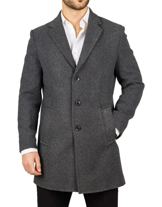 Notched Lapel Collar Wool Blend Overcoat Classic Trench Coat Winter Jacket