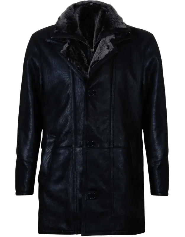 Warm Shearling Sheepskin Leather Coat-florence With Thick Lining And Fully Closable Collar
