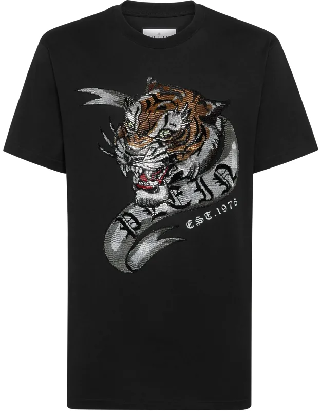 T-shirt Round Neck Ss With Pattern Prints And Hexagon Patch