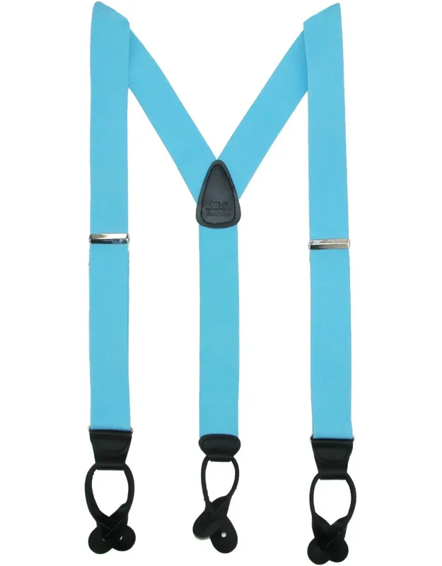 Elastic Button End Dress Suspenders With Silver Hardware, Y-back Style, Adjustable Length