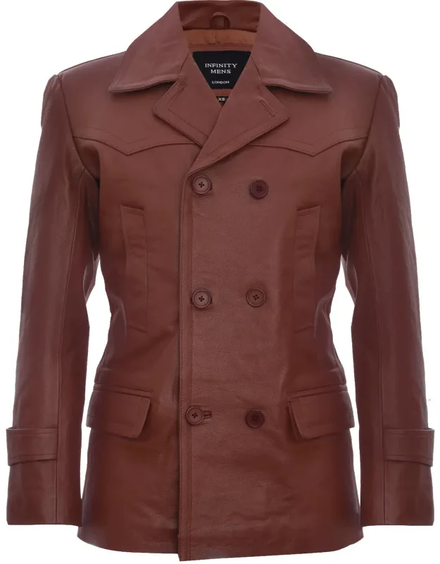 Cowhide Naval Pea Coat Leather Jacket
