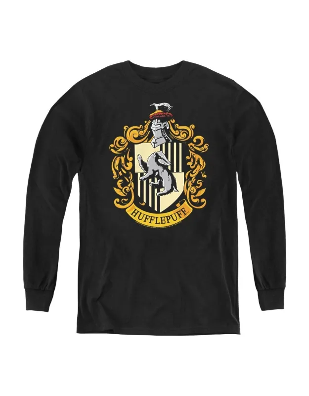 Harry Potter Hufflepuff Crest Youth Long Sleeve Tee - Stylish Everyday Wear