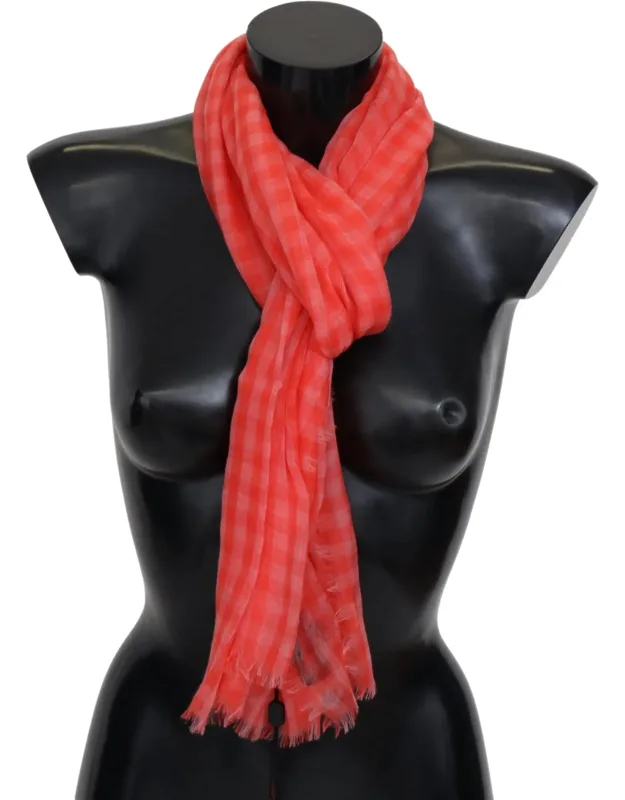 Check Cashmere Wrap With Fringes