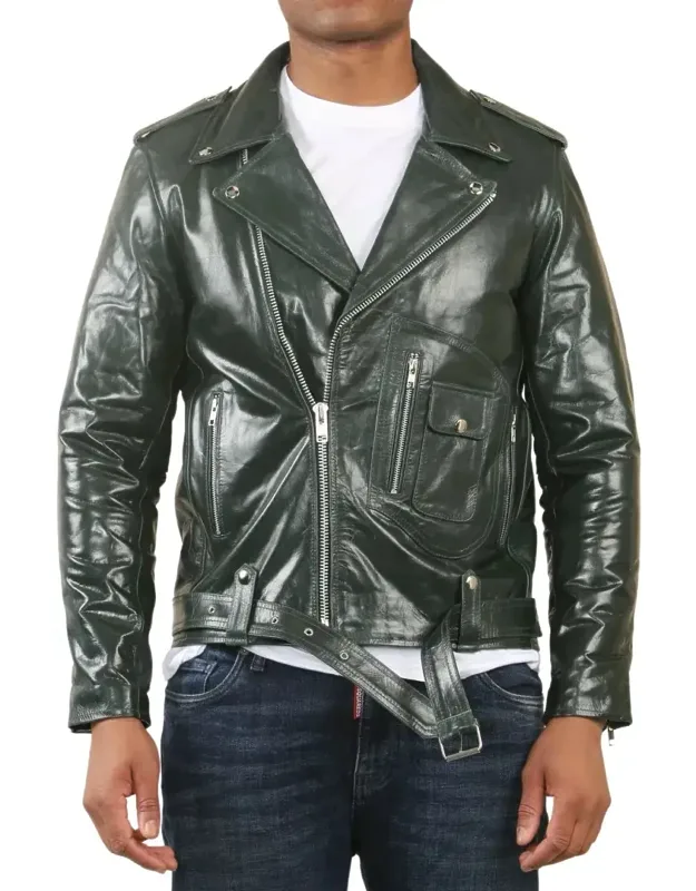 Cow Hide Biker Brando Cross Zip Leather Jacket