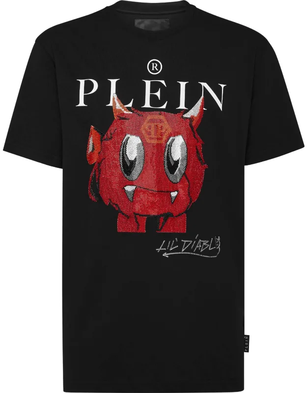 T-shirt With Round Neck And Crystal Monster Design