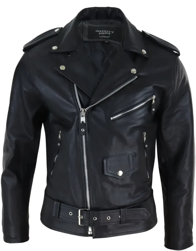 Cowhide Motorcycle Cross Zip Jacket - Classic Retro Brando Style, Premium Supple Genuine Leather