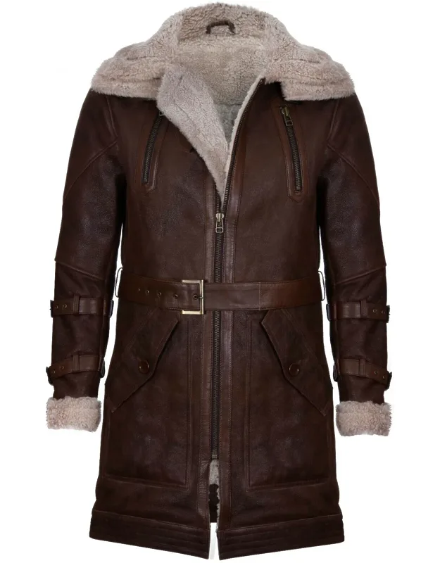 _medina ¾ Length Sheepskin Trench Coat With Thick Lining_
