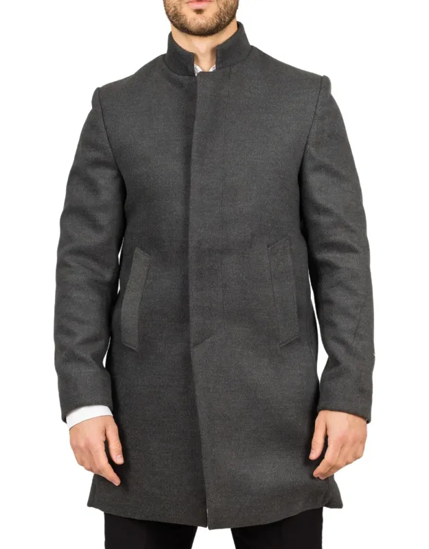 Stand Collar Wool Blend Overcoat Classic Trench Coat Winter Jacket