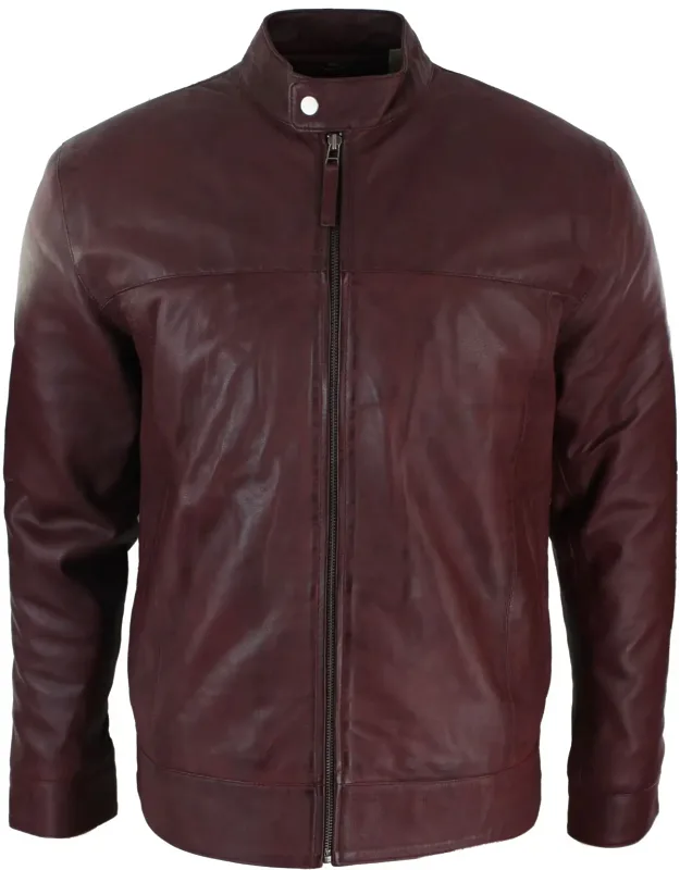 Leather Jacket Nehru Grandad Collar Biker