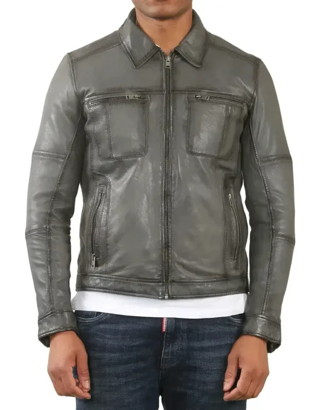 Classic Collar Leather Biker Jacket