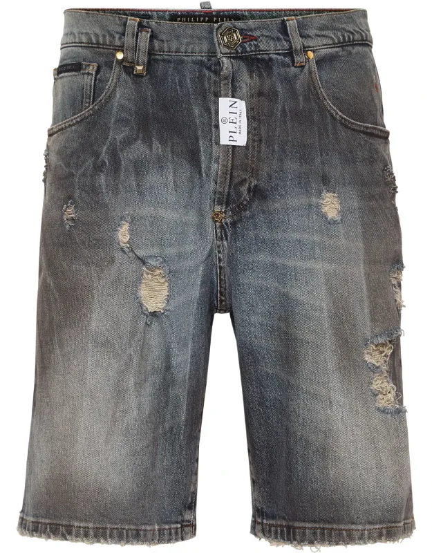 Formentera Fit Shorts - Stone Washed Denim, Iconic Emblem