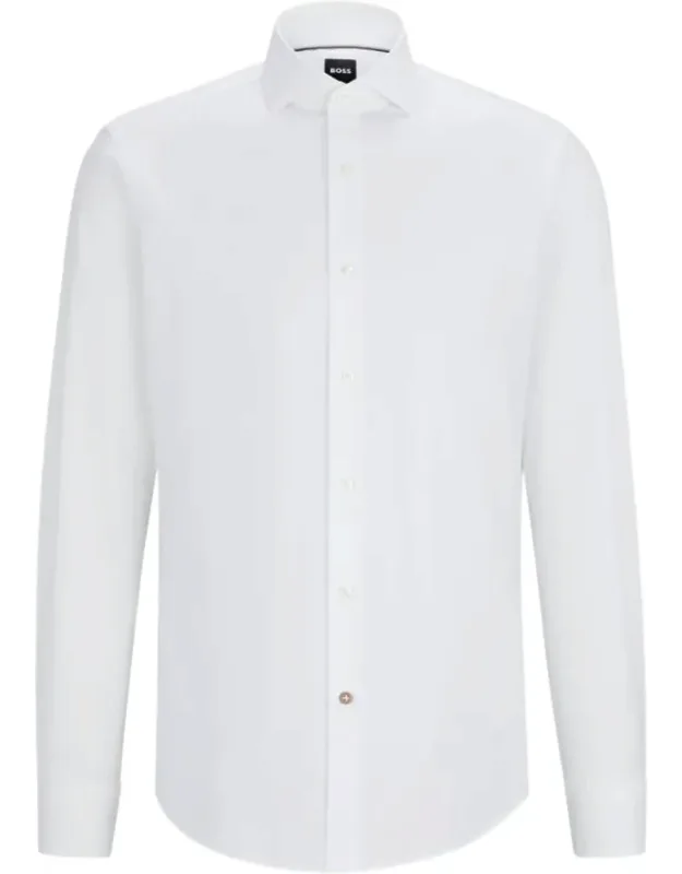 Regular-fit Shirt In Stretch-cotton Twill With Signature Stripe And Contrast Button