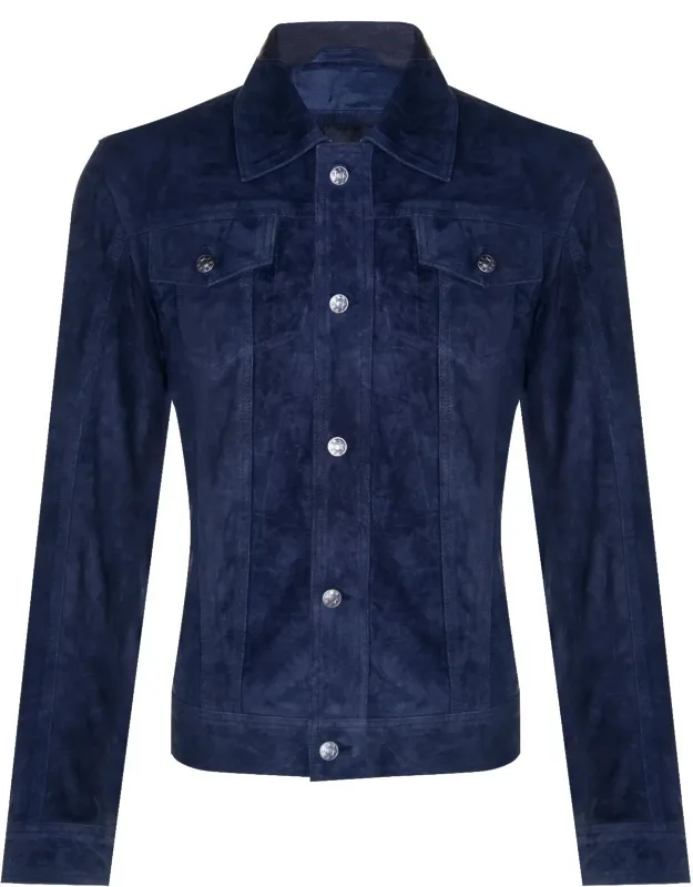 Adelaide Goat Suede Leather Jacket With Pointed Collar And Flap Pockets