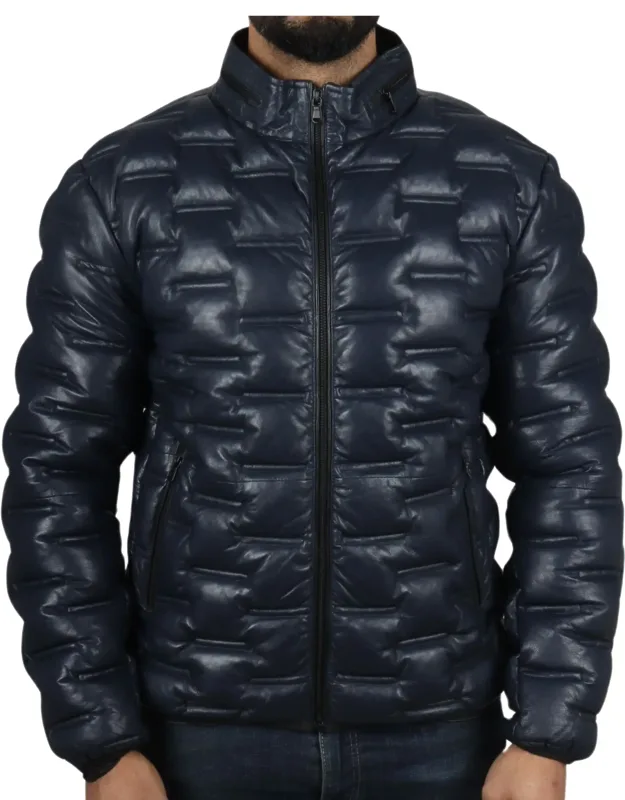 Puffer Quilted Real Leather Waist Length Jacket