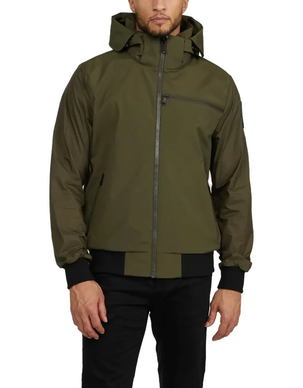 Mixed-media Rain Bomber Jacket With Fixed Hood