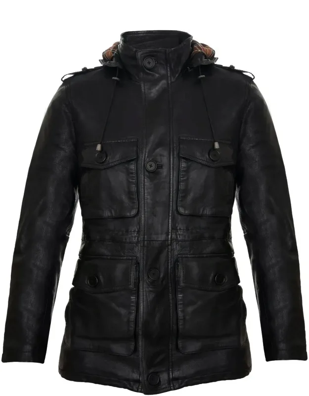 Leather Hooded Trench Coat